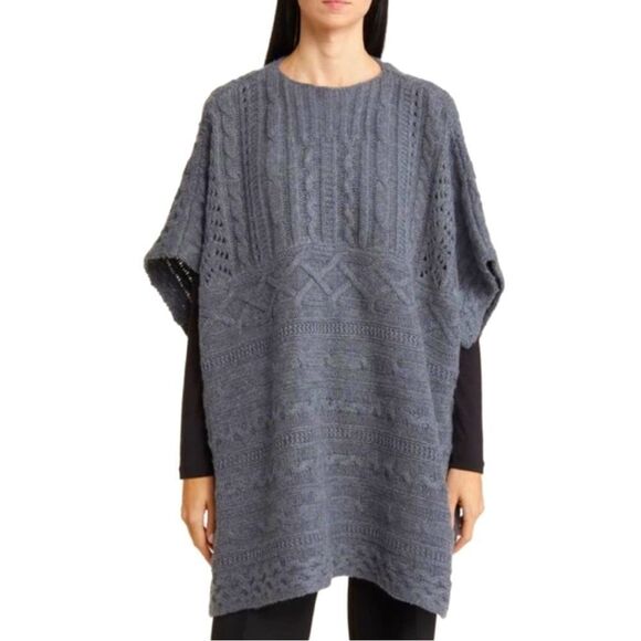 Sz OS Nordstrom cable knit wool cashmere poncho NWOT $299 MSRP